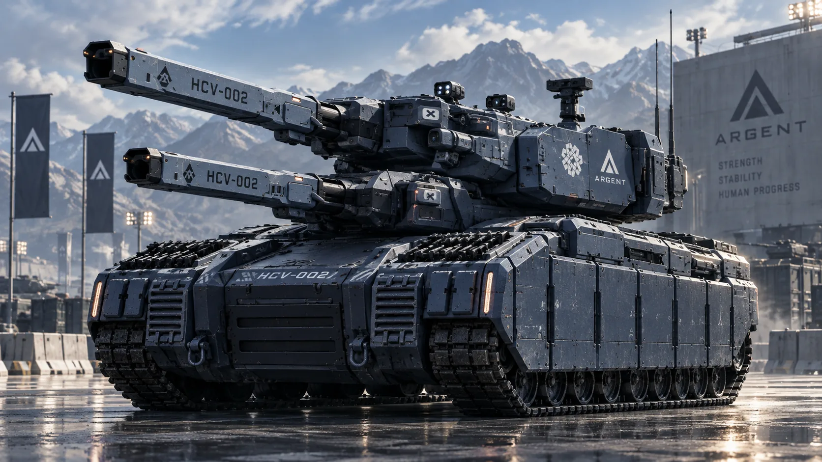 Palisade HCV, a futuristic tracked armored vehicle with two distinct turret systems
